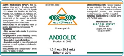 Anxiolix 1.0 Fl Oz Bottle Label
